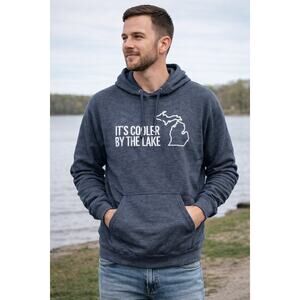 MICHIGAN cooler by the lake charcoal gray men’s hoodie size medium